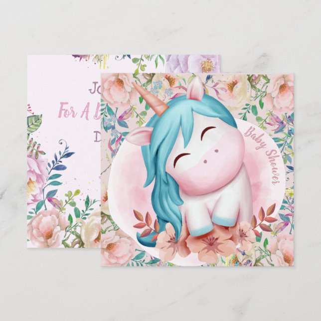 Invitation Baby shower Unicorn (Devant / Derrière)