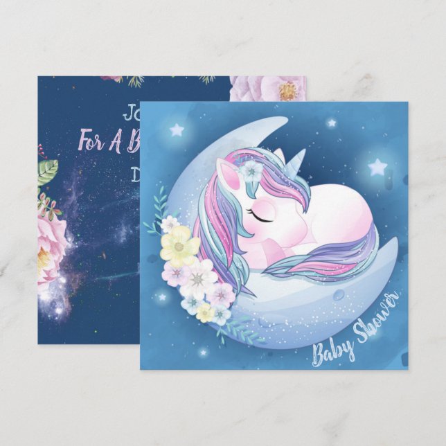 Invitation Baby shower Unicorn (Devant / Derrière)