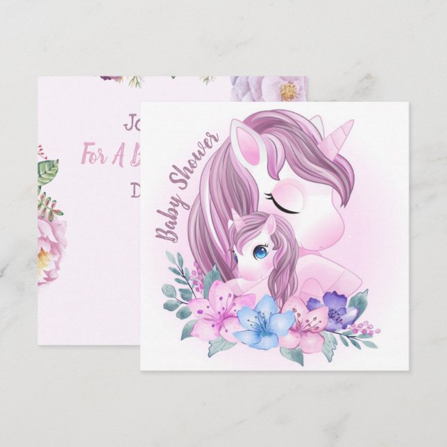 Invitation Baby shower Unicorn (Devant / Derrière)