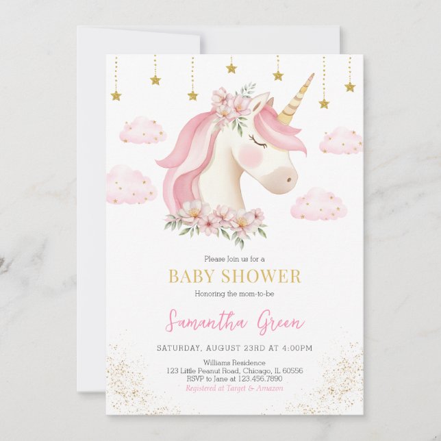 Invitation Baby shower Unicorn (Devant)