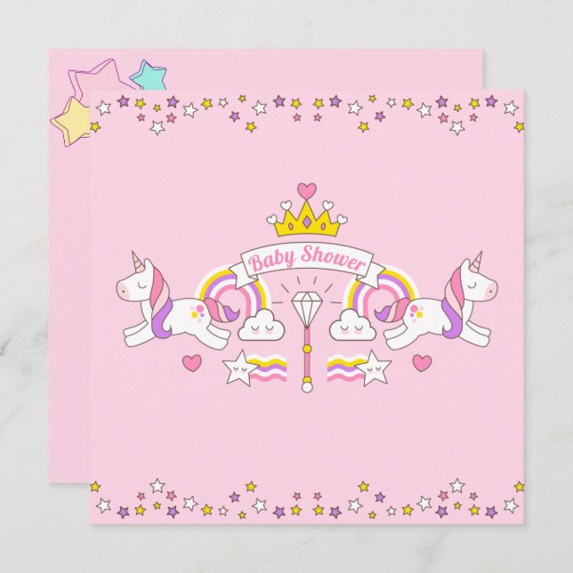 Invitation Baby shower Unicorn (Devant / Derrière)
