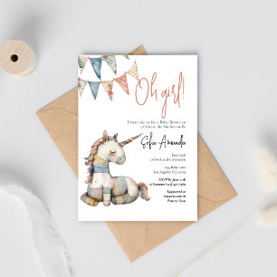 Invitation Baby shower Unicorn animal mou de bois