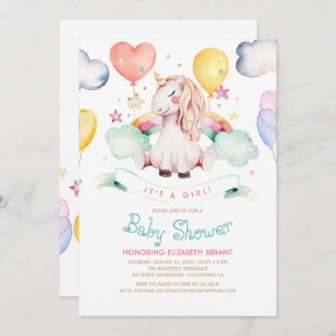 Invitation Baby shower Unicorn  C'est une fille