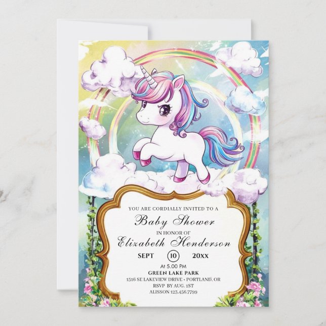 Invitation Baby shower Unicorn mignon (Devant)