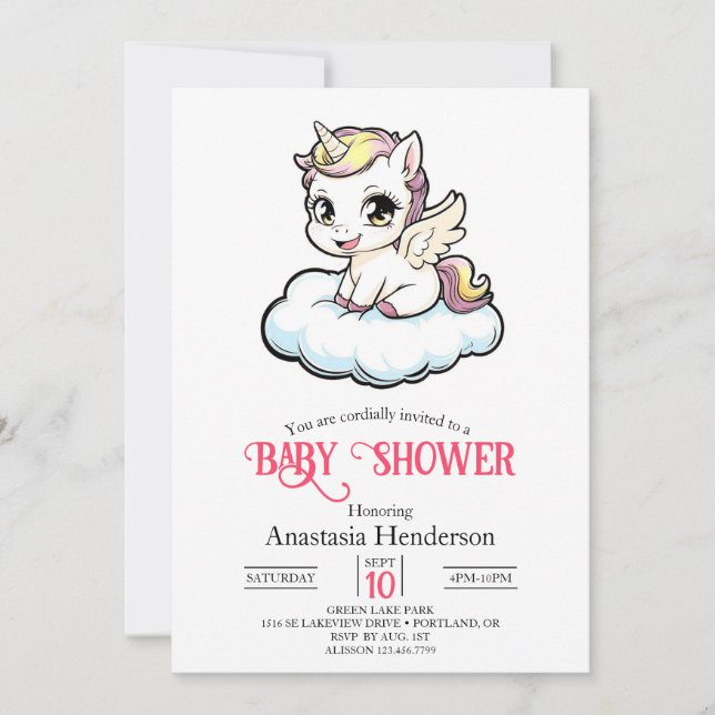 Invitation Baby shower Unicorne enchanté magique (Devant)