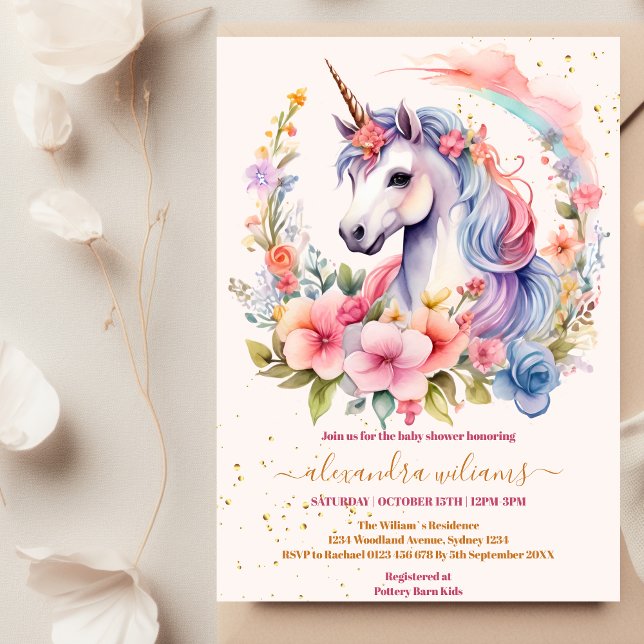 Invitation Baby shower Unicorne Floral Cute (Créateur téléchargé)
