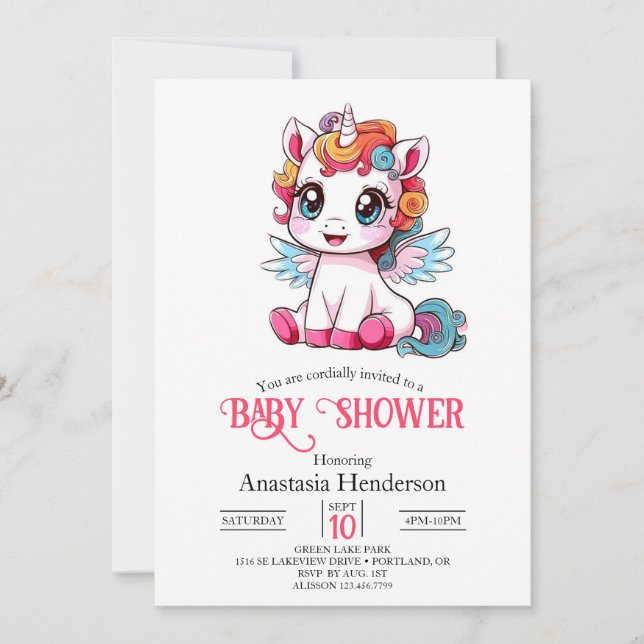 Invitation Baby shower Unicorne mignon en jeu (Devant)