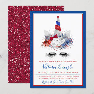 Invitation Baby shower Unicorne Patriotique Filles