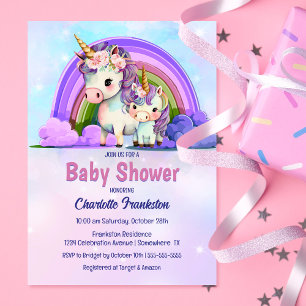Invitation Baby shower Unicorne pourpre