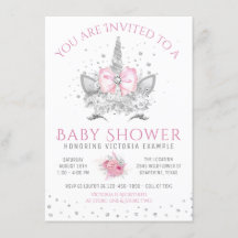 Baby shower Unicorne rose et argent diamant