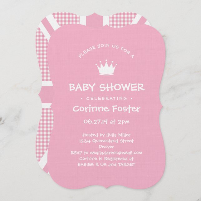 Invitation Baby shower Union Jack En vichy rose (Devant / Derrière)