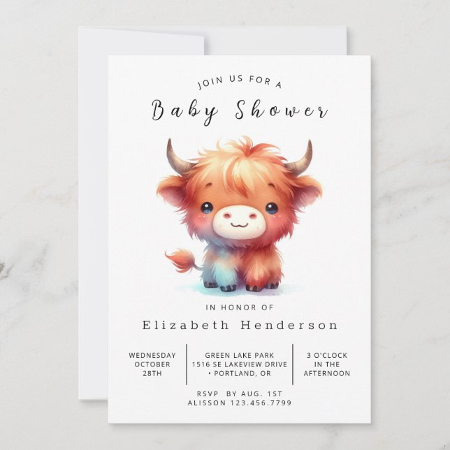 Invitation Baby shower unique de vache Pastel (Devant)