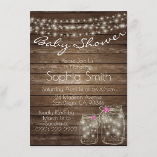 Invitation Baby shower unique en bois rustique Mason Jar