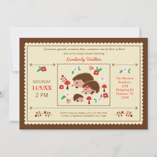 Invitation Baby shower Unisex de la famille Hedgeh (Devant)
