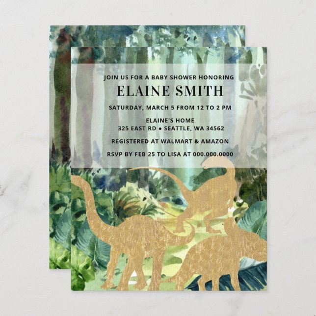 Invitation Baby shower Unisex Dinosaur Budget (Devant / Derrière)