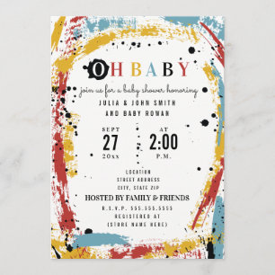 Invitation Baby shower unisexe d'abrégé sur primaire traçage
