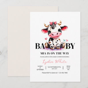 Invitation Baby shower vache minimaliste rose fille