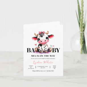 Invitation Baby shower vache minimaliste rose fille