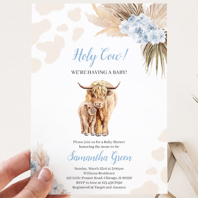 Invitation Baby Shower Vache Sacrée Bleue (Créateur téléchargé)