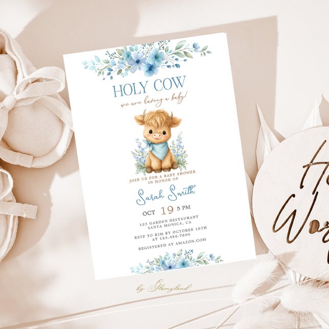 Invitation Baby Shower Vache Sacrée Garçon (Créateur téléchargé)