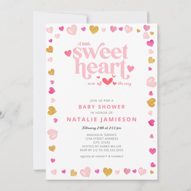 Invitation Baby shower Valentine Little Sweetheart (Devant)