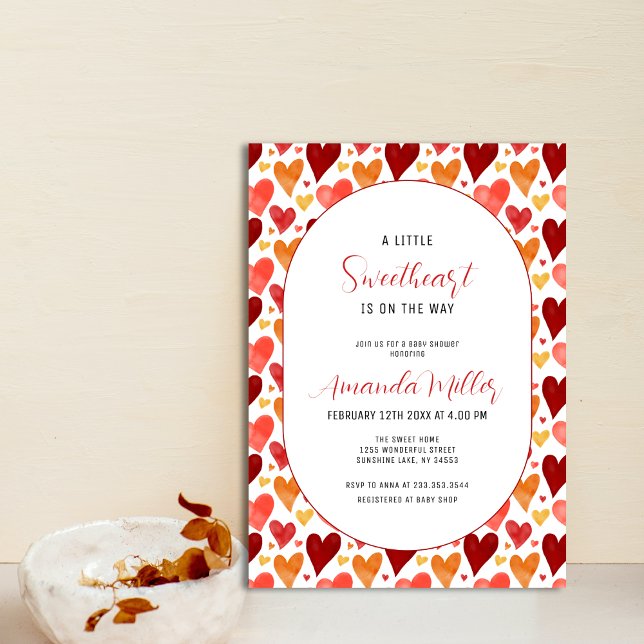 Invitation Baby shower Valentine moderne Little Sweetheart (Modern Little Sweetheart Valentine Baby Shower Invitation)