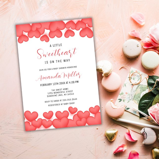 Invitation Baby shower Valentine Red Modern Little Sweetheart (Red Modern Little Sweetheart Valentine Baby Shower Invitation)