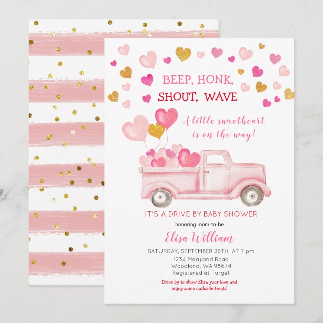 Invitation Baby shower Valentine Sweetheart (Devant / Derrière)