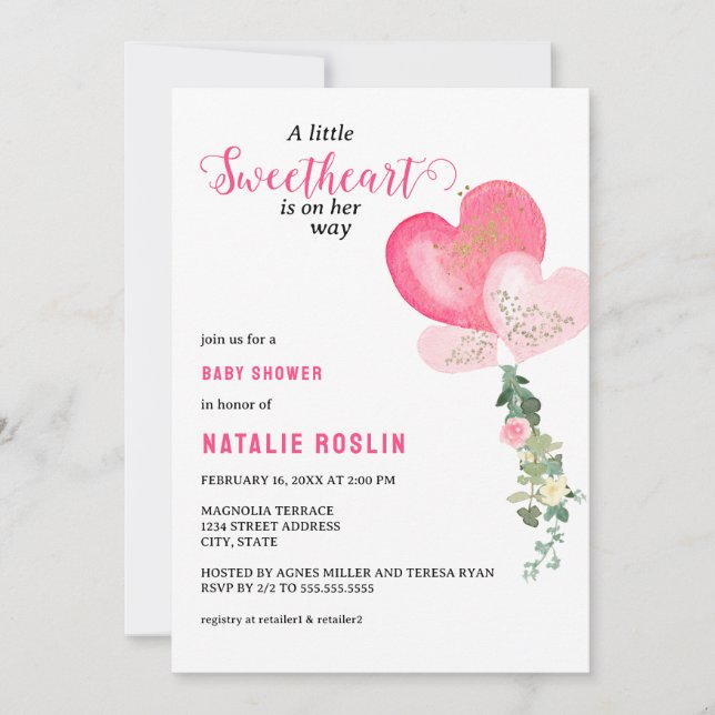 Invitation Baby shower Valentines de Little Sweetheart (Devant)