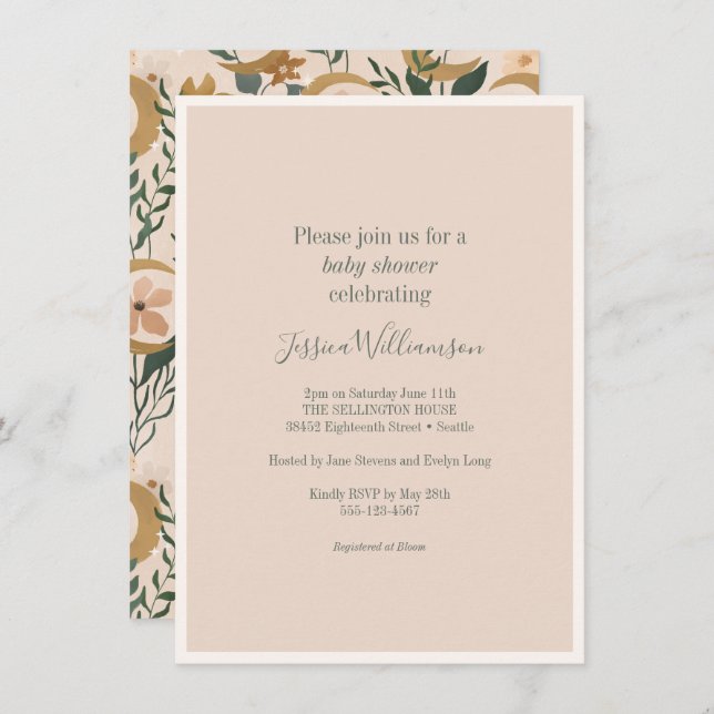 Invitation Baby shower végétal Boho Blush minimaliste (Devant / Derrière)
