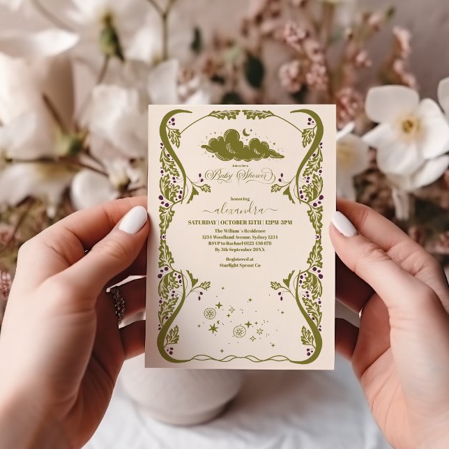 Invitation Baby shower végétal céleste vintage (Créateur téléchargé)