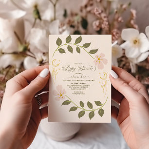 Invitation Baby shower végétal céleste vintage