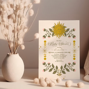 Invitation Baby shower végétal céleste vintage