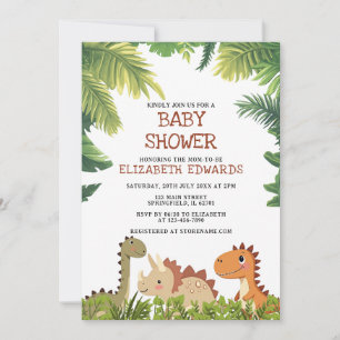 Invitation Baby Shower Végétal Jurassique Dinosaure Mignon