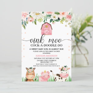 Invitation Baby shower végétal rose Plaid Farm Animaux