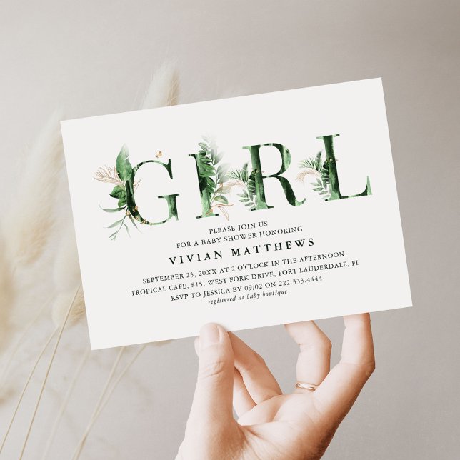 Invitation Baby shower végétal Tropical Green & Gold GIRL (Créateur téléchargé)