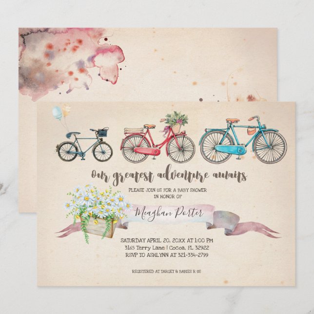 Invitation Baby Shower Vélo Vintage (Devant / Derrière)