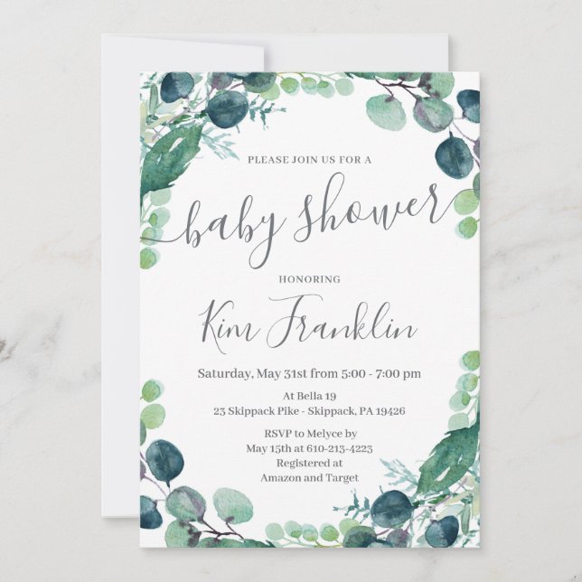 Invitation Baby shower verdoyant (Devant)