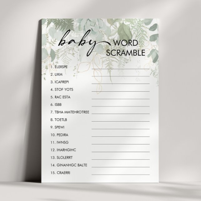 Invitation Baby shower verdoyant Baby Word Scramble Game Card (Créateur téléchargé)