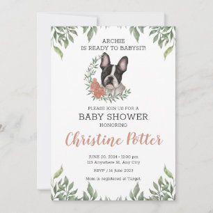 Invitation Baby shower verdoyant de fille de chien de taureau