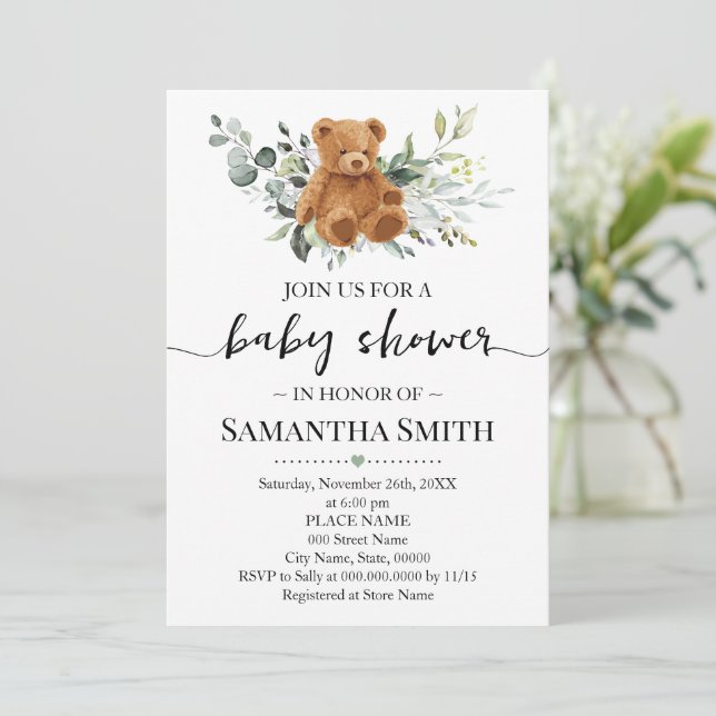 Invitation Baby shower verdoyant de l'Eucalyptus (Debout devant)
