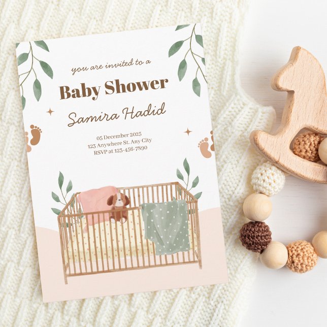 Invitation Baby shower verdoyant et lit bébé (Créateur téléchargé)