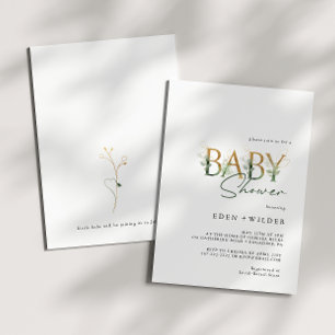 Invitation Baby shower verdoyant et or