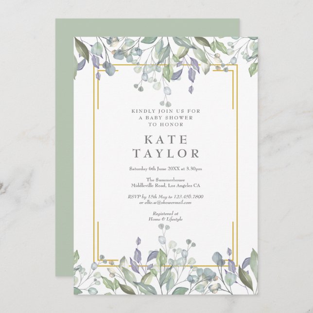 Invitation Baby shower verdoyant / Saupoudrer (Devant / Derrière)