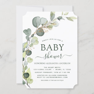 Invitation Baby shower Verdure Eucalyptus Botanique Élégant