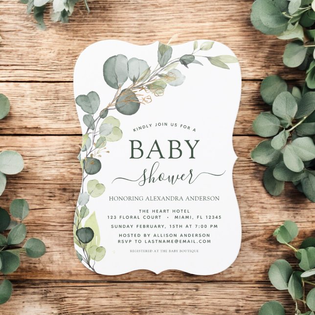 Invitation Baby shower Verdure Eucalyptus Succulent Élégant (Créateur téléchargé)