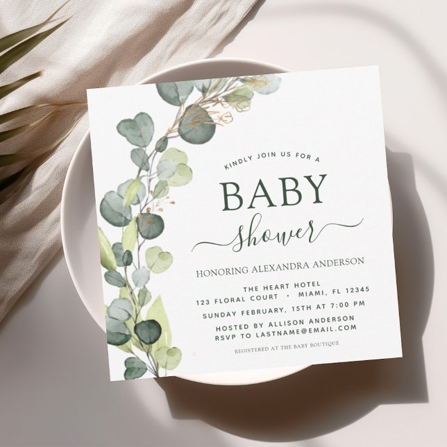Invitation Baby shower Verdure Eucalyptus Succulent Élégant (Créateur téléchargé)