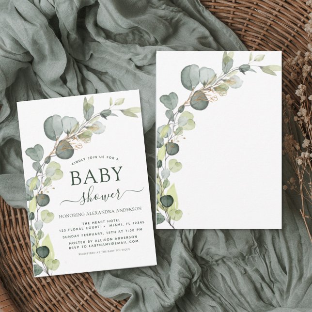 Invitation Baby shower Verdure Eucalyptus Succulent Élégant (Créateur téléchargé)