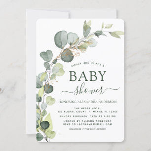 Invitation Baby shower Verdure Eucalyptus Succulent Élégant