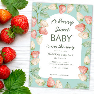Invitation Baby shower vert à la menthe de fraise douce Berry